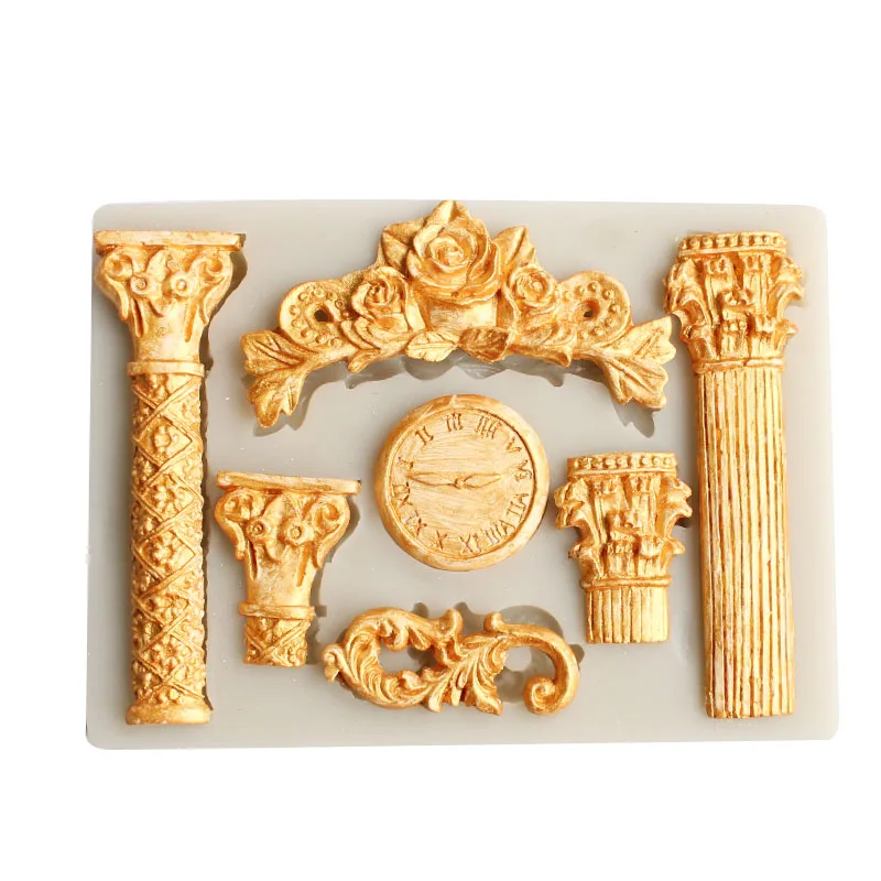 

European pattern retro European Roman column Clock Fondant Cake Mold silicone chocolate mold baking Tool