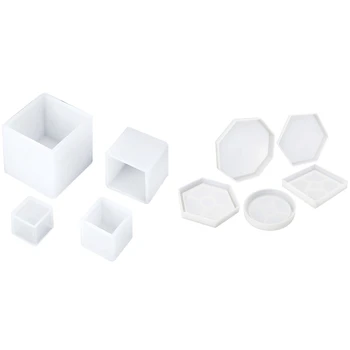 

4 Pcs Square Silicone Molds Resin Casting Molds for Diy 4 Sizes & 5Pcs Silicone Coaster Molds