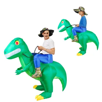 

New Kids Adult Cartoon Dinosaur Inflatable Costumes Halloween Cosplay Costume Green Dinosaur Walking T-Rex Purim Blower Costumes