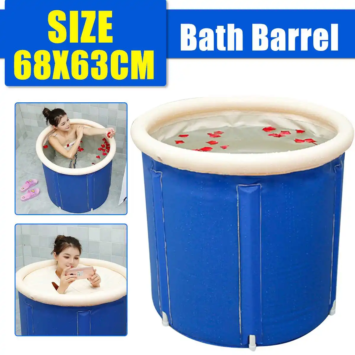 Folding Bathtub Adult Soaking Baths Portable Water Tub PVC Warm