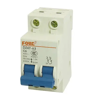 

AC 400V 6A 2 Pole 2P On/Off Switch Miniature Circuit Breaker DZ47-63 C6