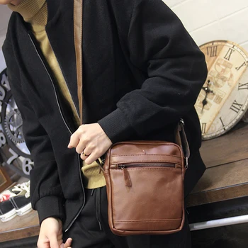 

New Fashion Men Casual Simple Crazy Horse PU Leather Single Shoulder Bag Small Crossbody bag Messenger Shoulder bag