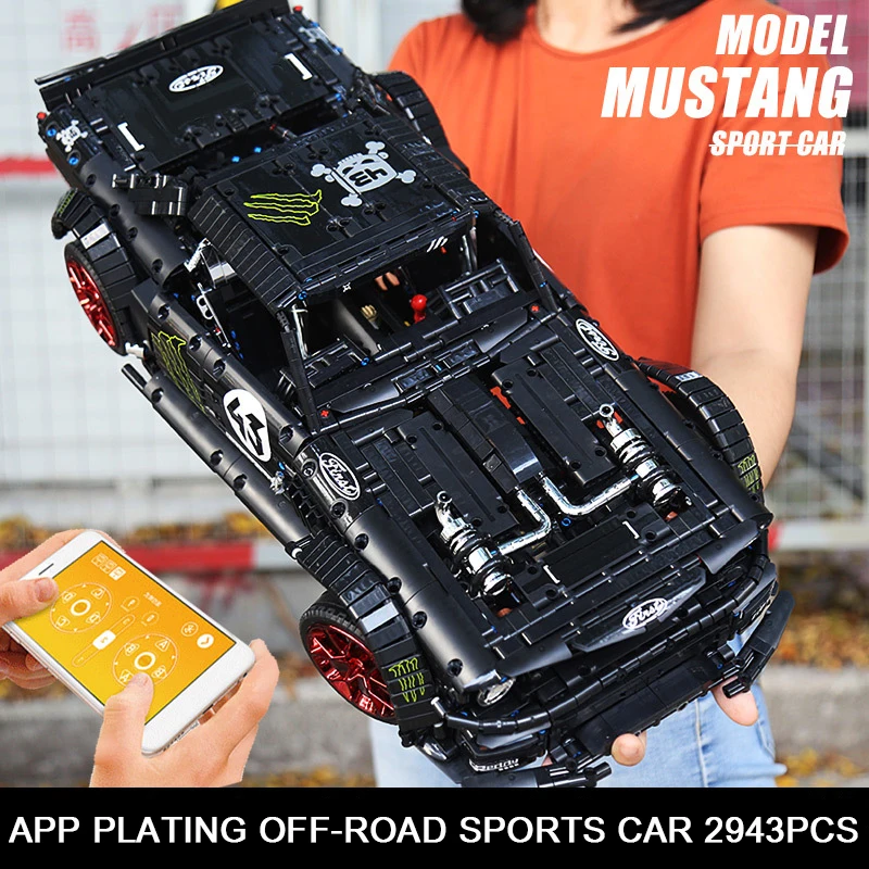 RC Technic Car Ford Mustang Hoonicorn MOC 22970 с мотором Совместимость 23009 строительные блоки кирпичи