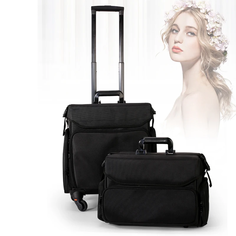 Модный большой чемодан на колесиках для макияжа, косметический ящик на колесиках для ногтей, косметический чемодан на колесиках, женский косметический чемодан на колесиках