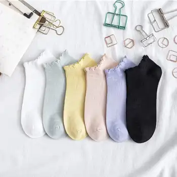 

Spring and summer women's socks college wind bamboo fiber double needle lace women's boat socks