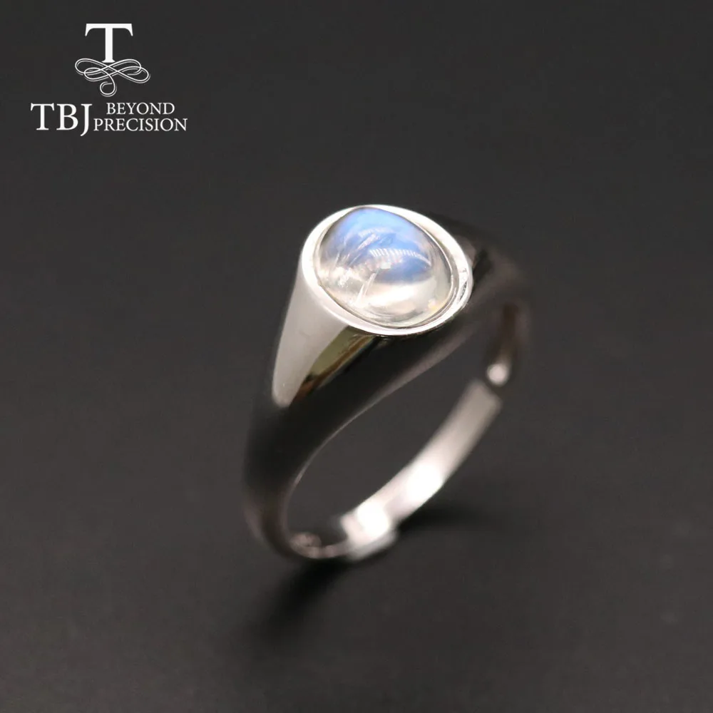 Кольцо с голубым лунным камнем, натуральный драгоценный камень, Настоящее серебро 925 пробы, простой дизайн, хорошее ювелирное изделие для женщин, стиль
