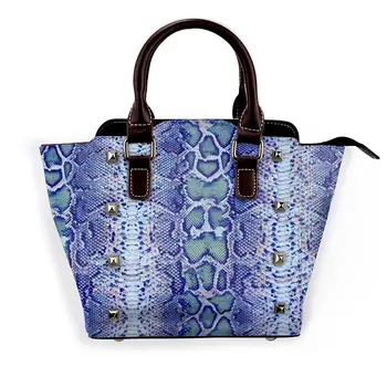 

Snake Skin Pattern Blue this season's hottest print Sexy snake skin pattern Leather Rivet Shoulder Bag
