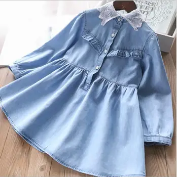 

2020 Spring New Children Baby Jean Lace Pleats Dresses , Girls Princess Fashion Clothes 6 pcs/lot, Wholesale