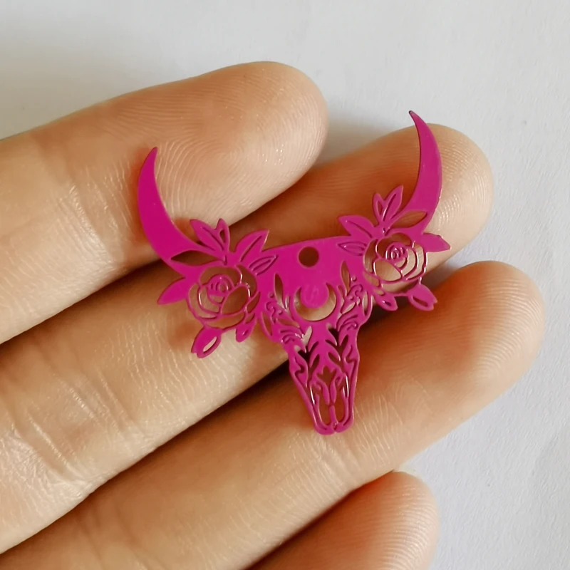 30pcs AB6215 28*29mm Cattle Skull Charms OX Horns Pendant Bull Charm Earring Hanging Jewelry Decoration