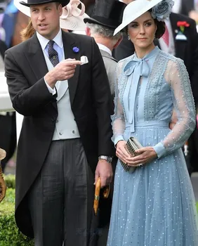 

New Kate Princess mesh embroidery blue dress fashion long sleeve casual dresses