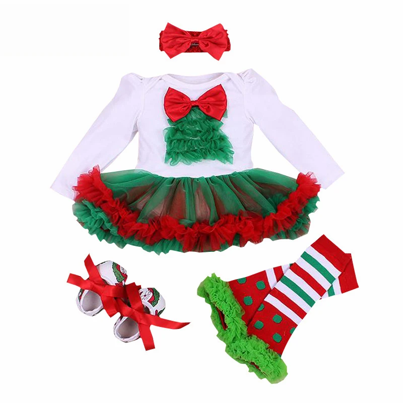 Рождественская одежда для малышей комбинезон в горошек с длинными рукавами для новорожденных Одежда для маленьких девочек комплект из 4 предметов, год, комплекты одежды для новорожденных - Цвет: M