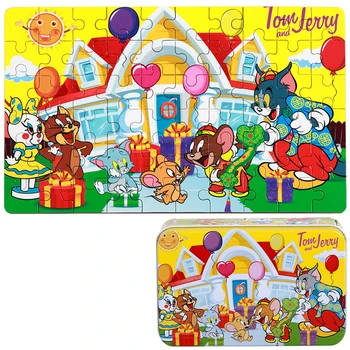 

Disney Cartoon 60 Pieces Wooden Puzzle Iron Boxed Children's Puzzle Building Blocks Imitation Gifts Handmade Toy Gifts