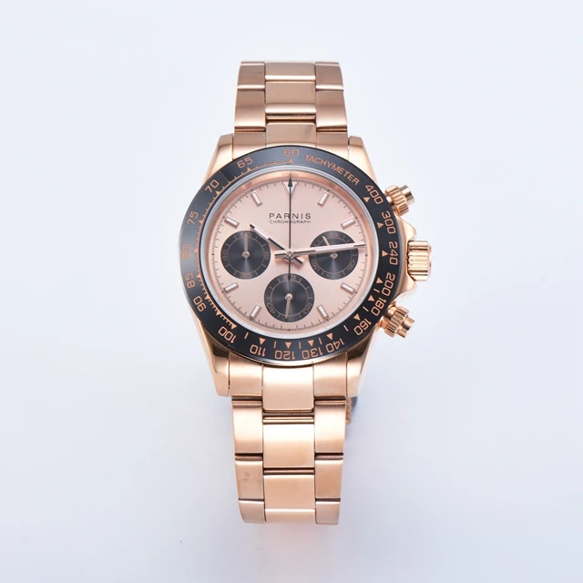 Новые мужские кварцевые часы Parnis с белым циферблатом, 39 мм, стальной браслет, хронограф, мужские часы VK64, мужские часы в подарок с коробкой - Цвет: 5