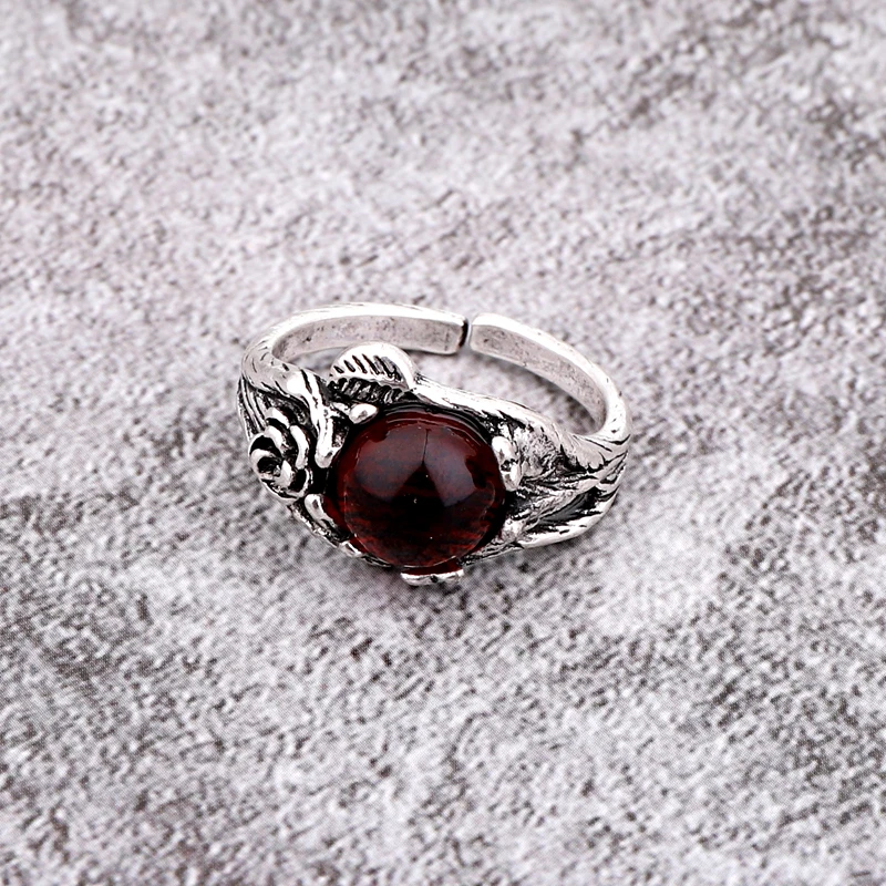 1PC Classical Glitter Red Store Open Ring Women Personality Vintage Metal Carving Pattern Bead Finger Ring Jewelry Gift R170
