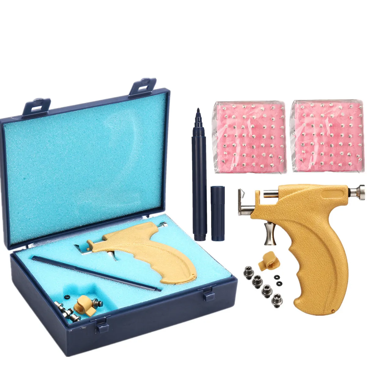 

3mm/4mm/5mm Professional Ear Stud Earring Piercing Machine Tools Kit Body Piercing Free Studs Set