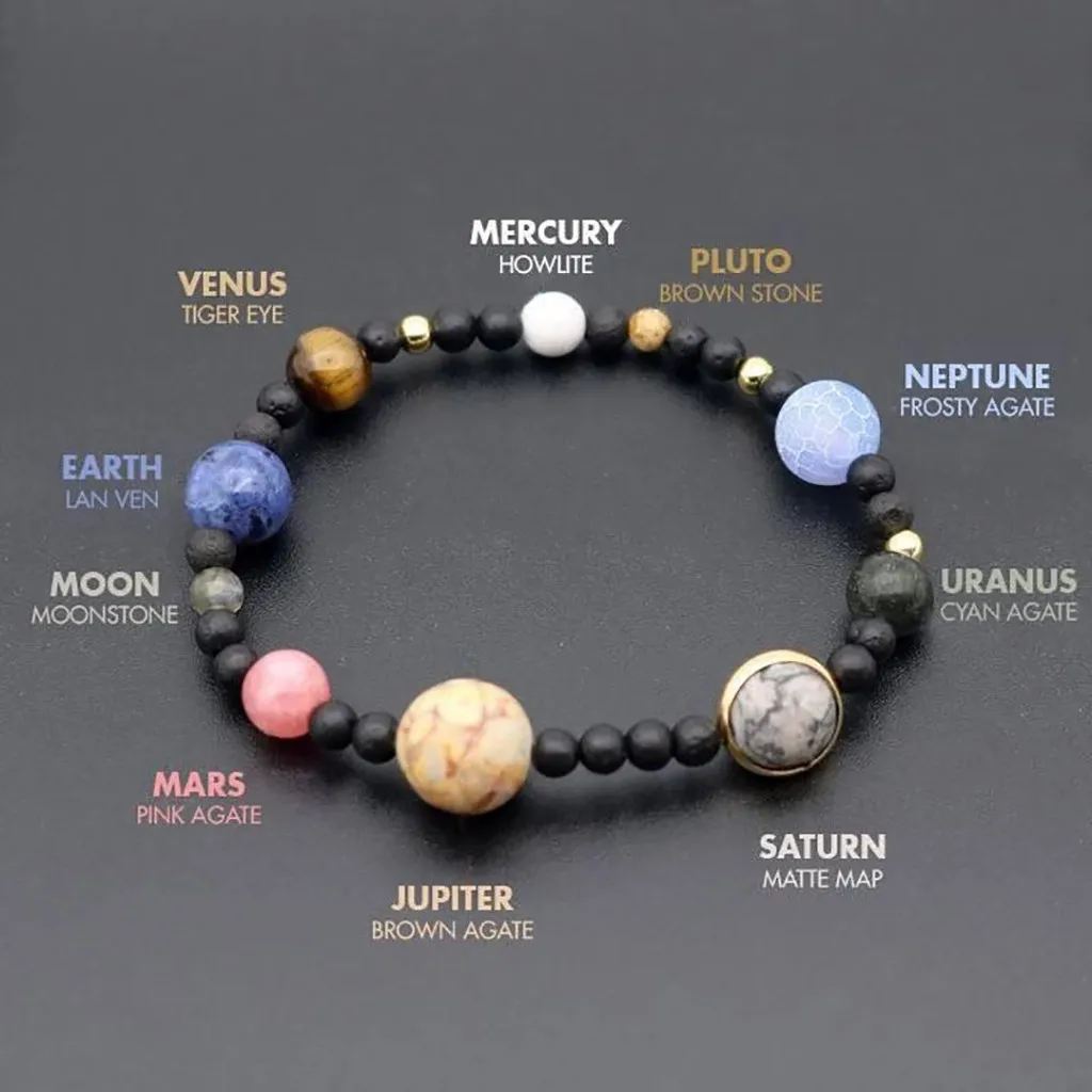 Галактическая система, браслет, Вселенная, девять планет, натуральный камень, звезды, земля, браслет с Луной для женщин, мужчин, модное ювелирное изделие z1101