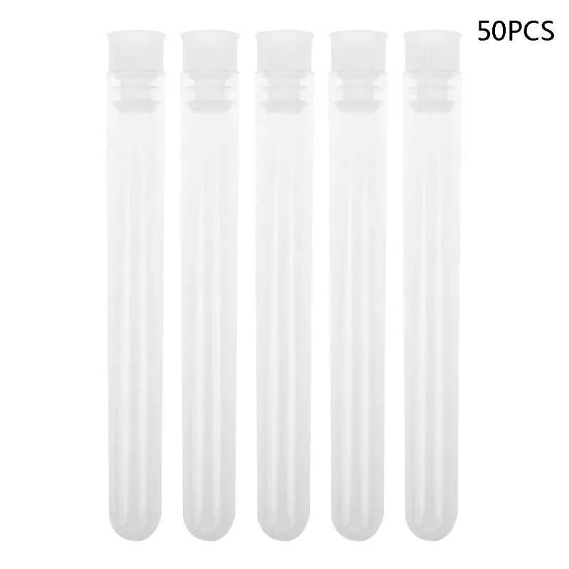 

50Pcs/Pack 12x100mm Transparent Laboratory Clear Plastic Test Tubes Vials With Push Cap School Lab Supplies 85WD
