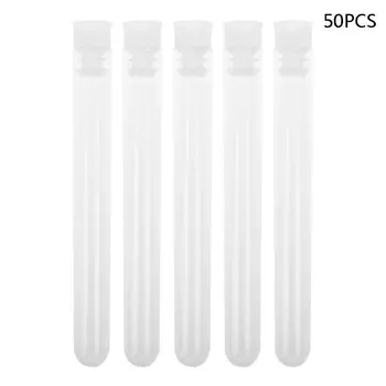 

50Pcs/Pack 12x100mm Transparent Laboratory Clear Plastic Test Tubes Vials With Push Cap School Lab Supplies 85WD