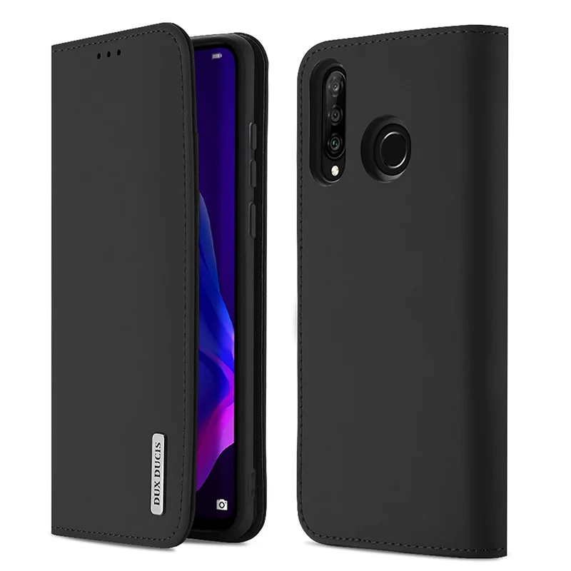 Чехол из натуральной кожи для huawei P30 Lite& Nova 4e флип-Бумажник Мягкий защитный с выдвижной ножкой из воловьей кожи чехол для Карт Подставка для телефона сумка - Цвет: Черный