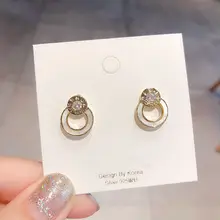 Изысканные круглые серьги-гвоздики в виде ракушки с кристаллами циркония золотого цвета женские вечерние ювелирные изделия в подарок