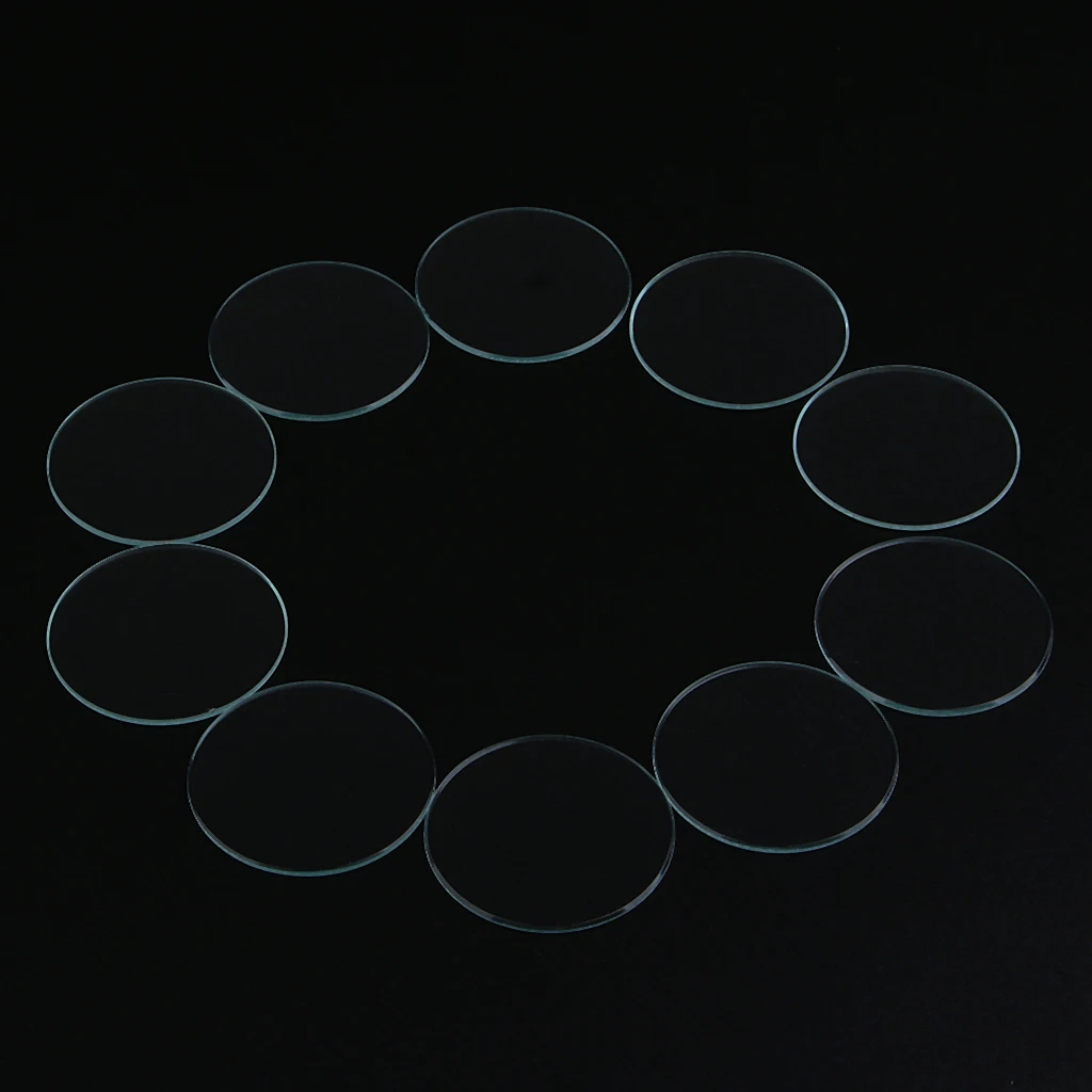 10Pcs Round Flat Mineral Crystal, Watch Glass Face Lens, Watch Accessories fit Any Watch Case, 1mm Thickness