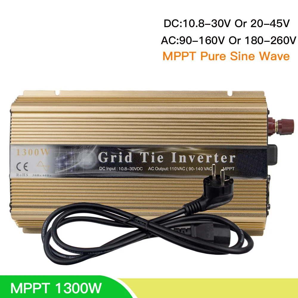 

GTI 1300W MPPT Pure Sine Wave Solar Micro Grid Tie Inverter inversor solar 18/36V DC To 110/220V AC For Solar Panel Wind Power