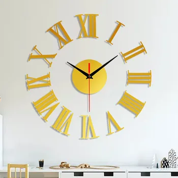 

Wall Clock Frameless DIY Wall Mute Clock 3D Roman Number Mirror Surface Sticker Art Mural Decals Clocks Home Office Decor J50