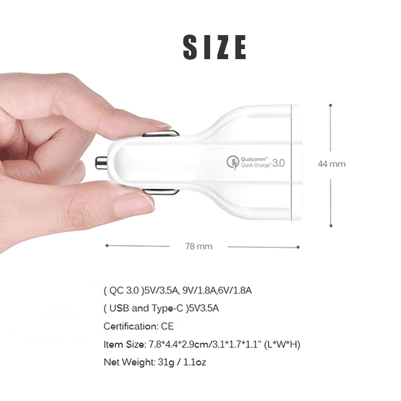 QC 3,0 2 USB Автомобильное зарядное устройство с тип-c для iPhone X Xs 8 samsung Xiaomi зарядный адаптер мобильный телефон Автомобильное устройство быстрой зарядки