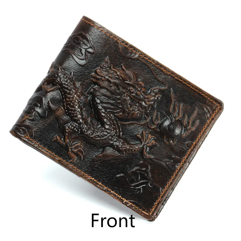 

Retro Dragon Pattern Men's Wallet Genuine Leather Unique Design Folding Short Purse with Cardholder Leather Purse for Male