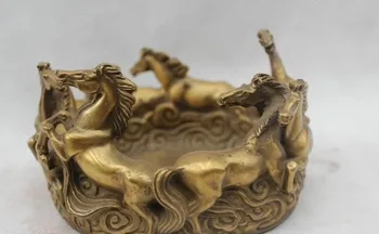 

YM 311 4"Chinese China Fengshui Brass Six Horse Pot inkslab Statue statuary Sculpture