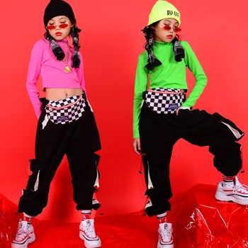 

Girls Hip Hop Costumes Fluorescent Top Street Dance Clothing Children Stage Wear Rave Outfit Jazz Cheerleader Performance DN4621