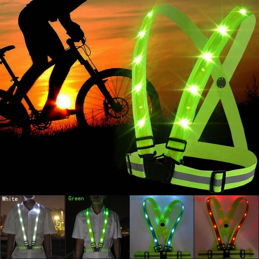 Safety Reflective Vest Belt Stripe Straps LED Light Night Running Jogging Biking 