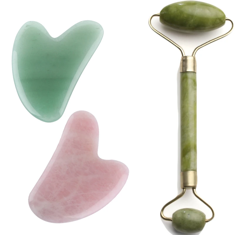 

1Pcs Natural Foot Care Beauty Massage Tool Face Thin Massager Natural Jade Massage Face-lift Pink Crystal Guasha Scraping Plate