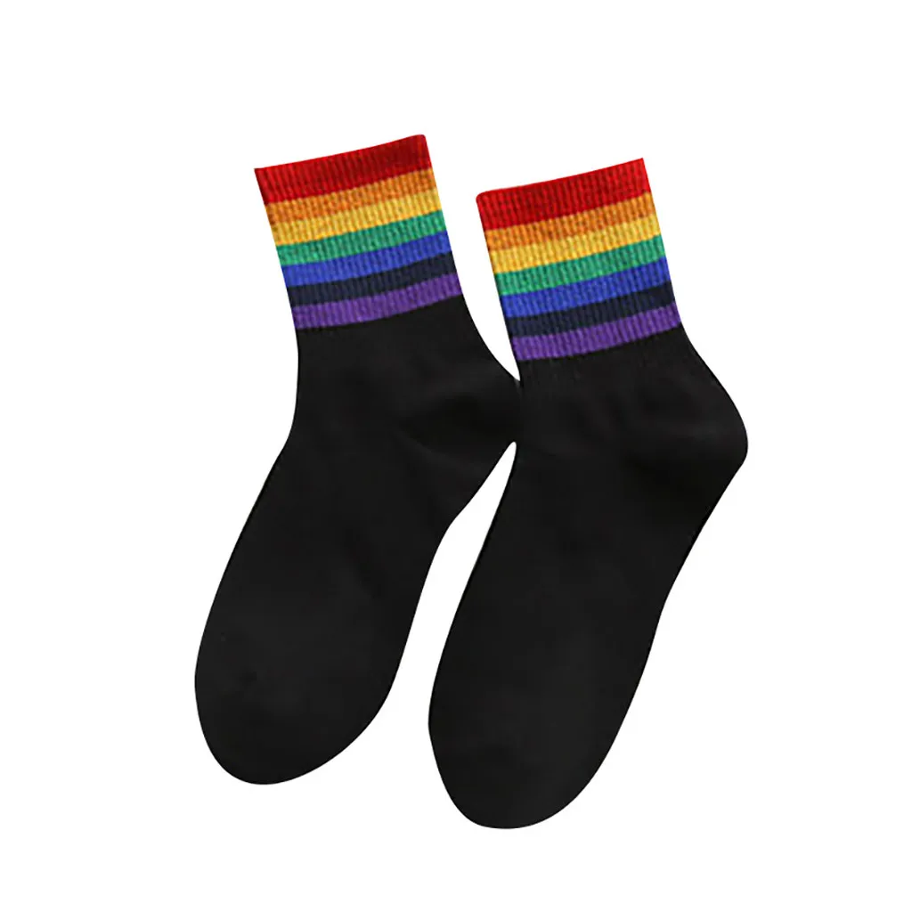 2 pairs of lovers wild rainbow striped cotton socks loaded deodorant sweat-absorbent warm casual sports office autumn winter new
