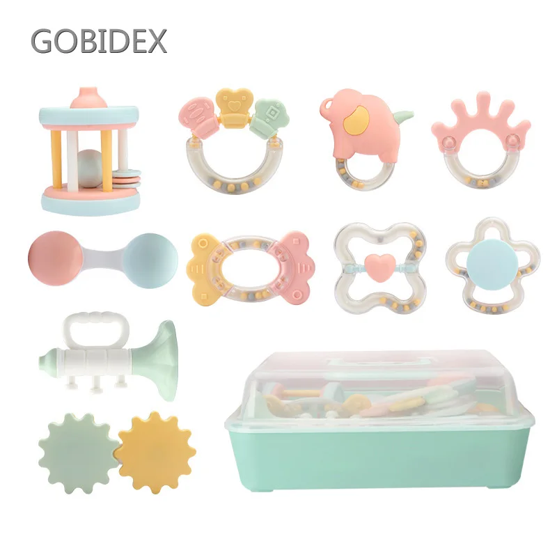 

Molar Teether Rattle Baby Toys 0-12 Months High Temperature Disinfection Storage Grip Hand-Eye Coordination Toys For Baby