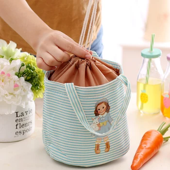 

1Pcs Cute Girl Drawstring Mini Lunch Bag Portable Waterproof Printing Canvas Cute Bag