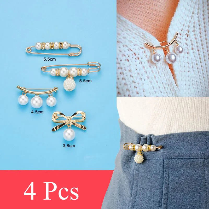 4pcs/set Women's Pearl Brooches For Cardigans, Clothing Collars And  Scarves, Anti-slip Decorative Dress Pins
