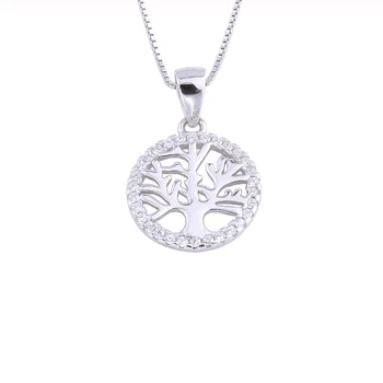 

Tree of Life Round Necklaces For Women 925 Sterling Silver Circle CZ Female Pendants Classic Chain Collar Fashion Jewelry