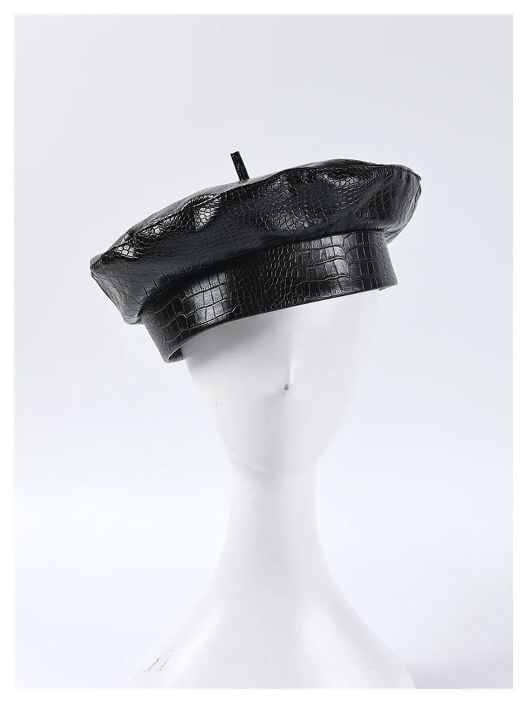 USPOP берет с крокодиловым узором женские береты из искусственной кожи женские зимние черные шапки модные шапки из искусственной кожи