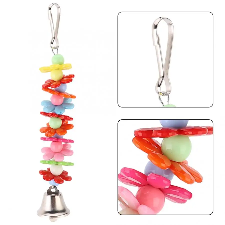 

Bird Toy Supplies Colorful Wooden Bird Hanging Swing Parrot Biting Chewing Playing Bell Flower Cage Toy Accessory brain game