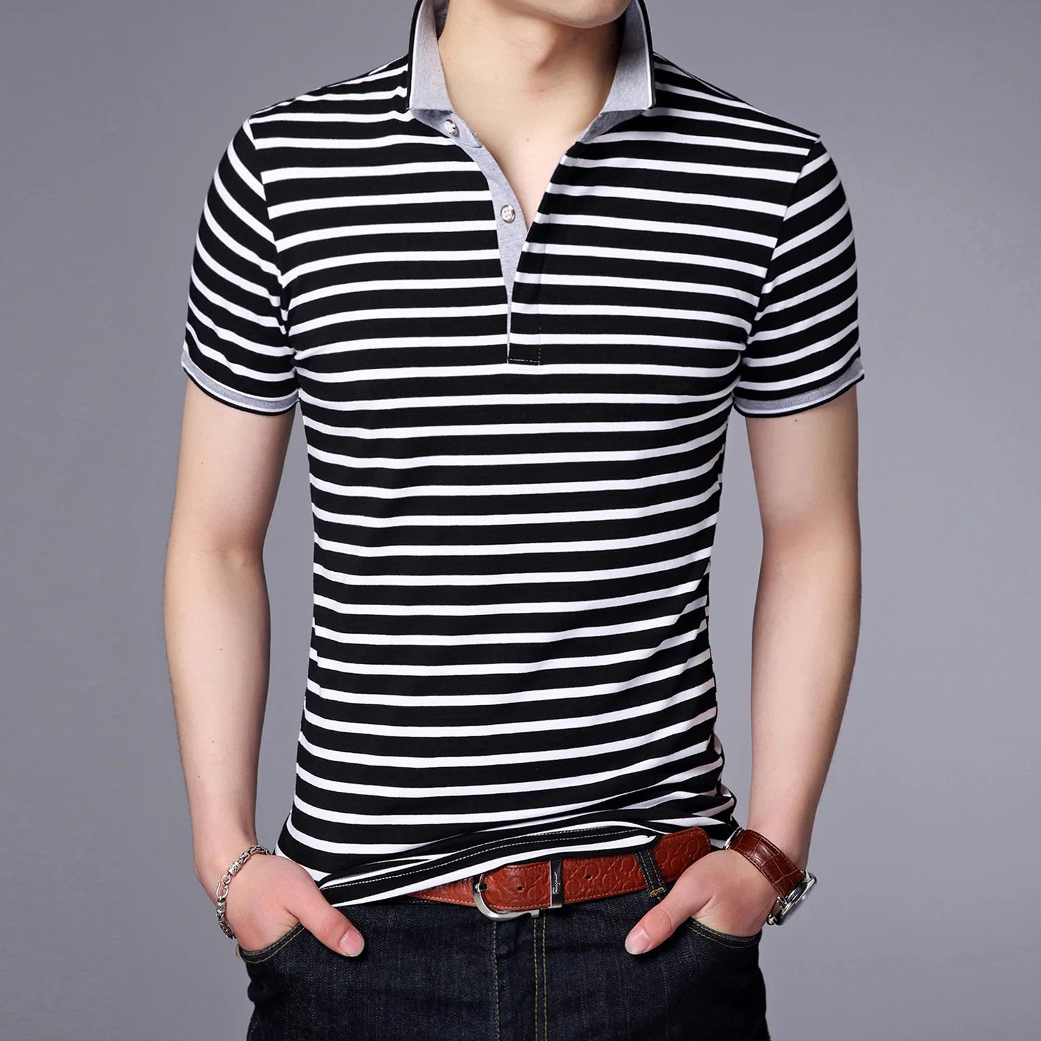 MRMT Brand New Summer Mens T-Shirt Business Casual Short-Sleeved Men T Shirt Youth Turtleneck Striped Shirt Tshirt For Male