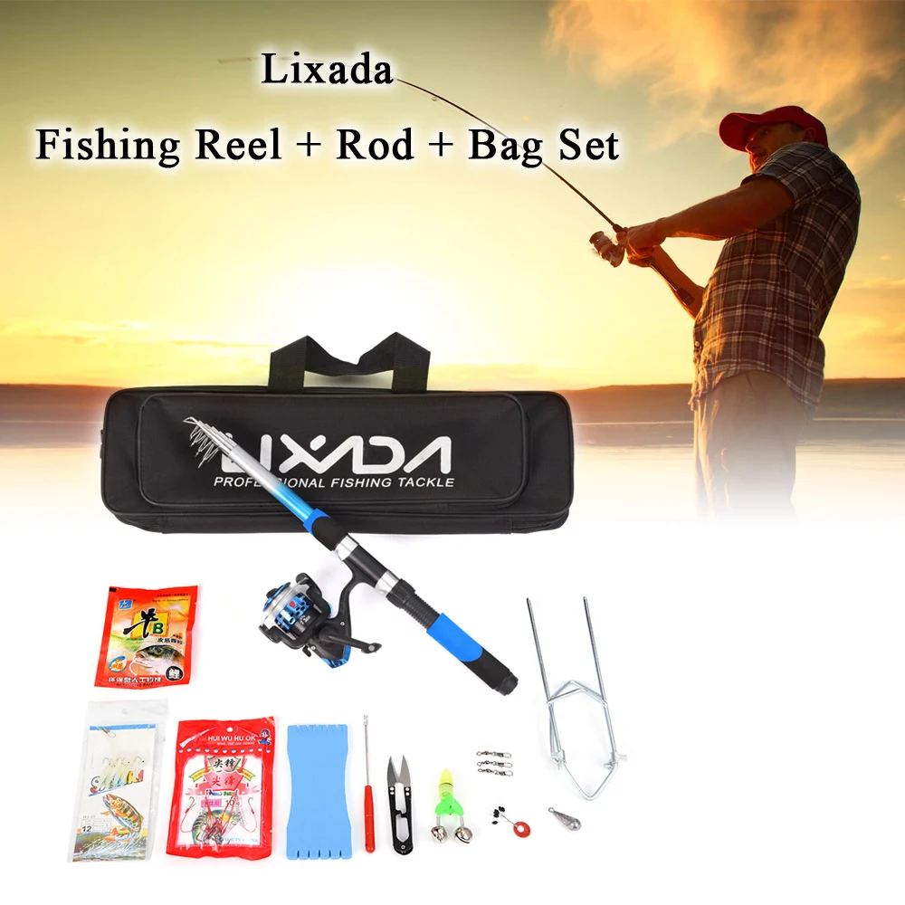 Lixada Fishing Tackle Set with Telescopic Fiberglass Fishing Rod Spinning  Fishing Reel Fishing Baits Hooks Fishing Bag Combo Kit - AliExpress