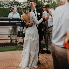 Mryarce уникальные Бохо невесты кружева Длинные свадебные платья рукав открытой спиной деревенское свадебное платье