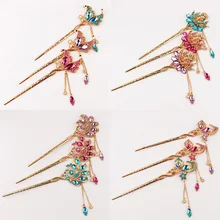 Ретро кисточка шпилька Stick Для женщин с украшением в виде кристаллов Павлин заколки для волос палочка, Шпилька для волос Китайский Стиль ручной работы женские аксессуары для волос