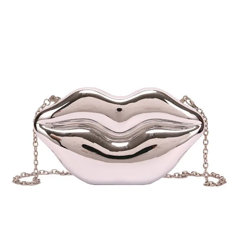Women Gold Lips Clutch Bag High Quality Ladies Acrylic Chain Shoulder Bag Bolsa Evening Bag Lips Shape Purse