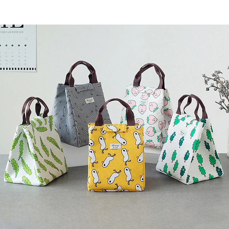 Fiambrera de lona con estampado de dibujos animados para hombre y mujer, bolsa térmica aislante de gran capacidad, bolso de comida para chico y Mujer