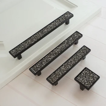 

3.75" 5" 6.3" Square Furniture Cabinet Knobs Black Shiny Door Pull Handles Dresser Drawer Knob Handle Home Hardware 96 128 160mm