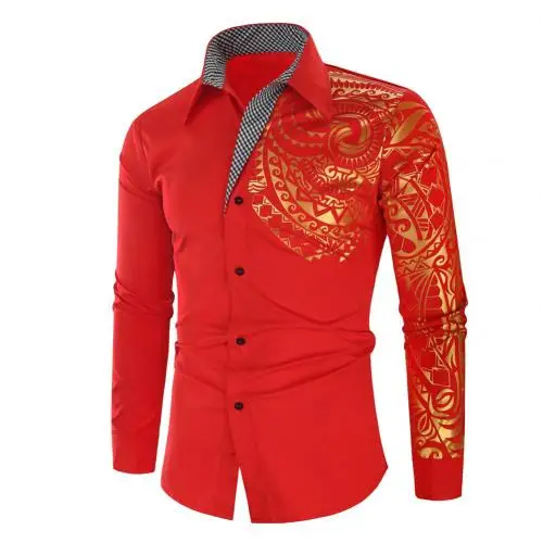 Роскошная мужская рубашка, мужская Тонкая рубашка с отворотным воротником и пуговицами, Топ с длинным рукавом, Мужская нарядная рубашка для общественного клуба - Цвет: Красный