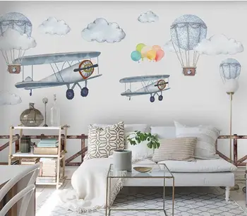

Carton Wallpaper Airplane Mural for Kids Bedroom Children Room 3d Photo Wallpaper Cloth Papers Hand-painted Wall Papers