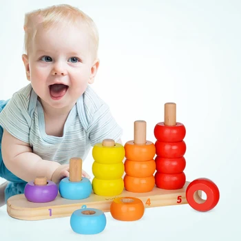 

Children's wooden rainbow tower tower ring puzzle wooden building toy Math Montessori Oyuncak Educational Wooden Toy